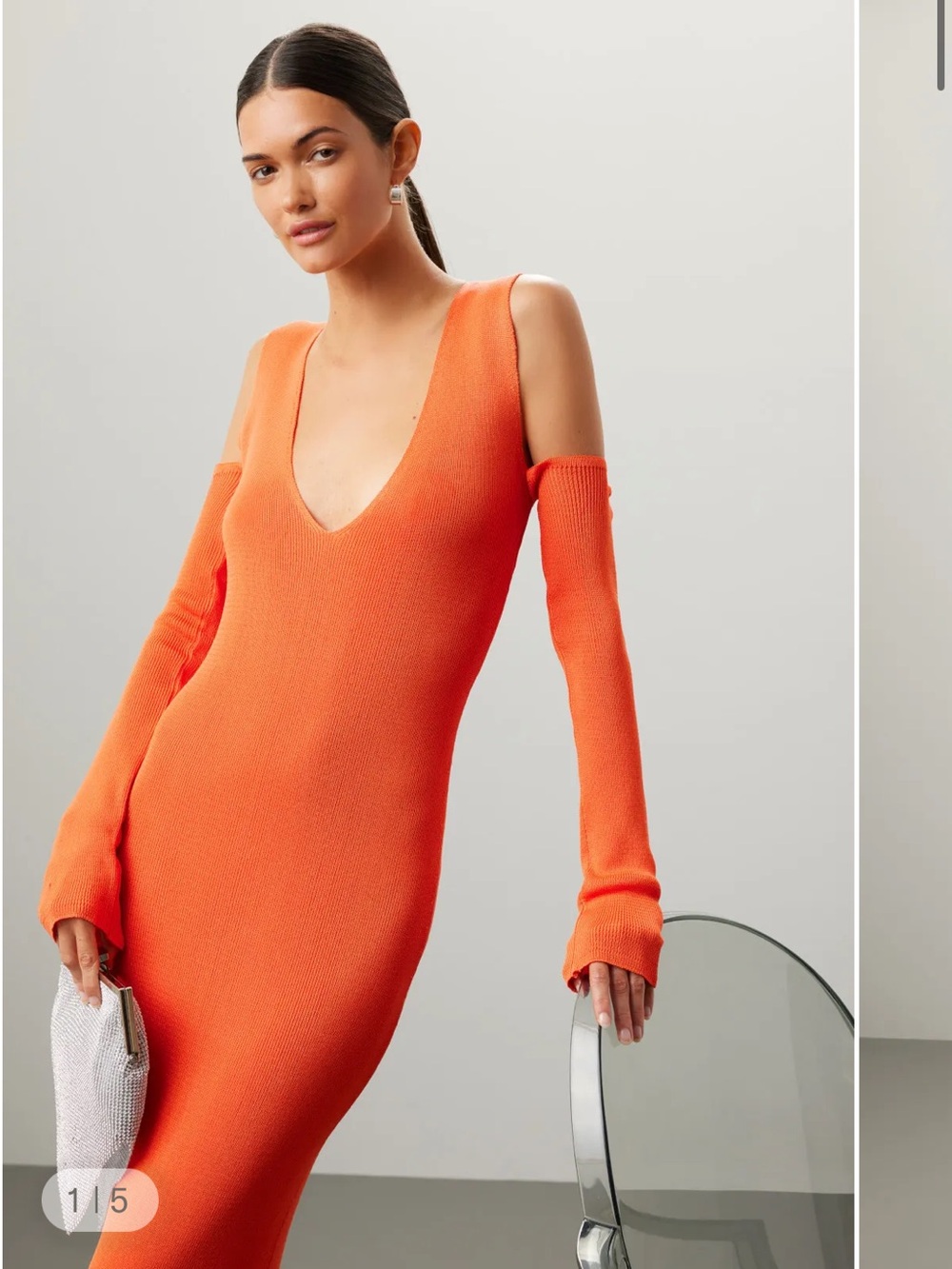 Baobab Collection Bright Orange Cold-Shoulder V-Neck Knit Dress